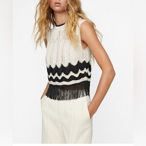 Mango Black and Cream Knit Top
